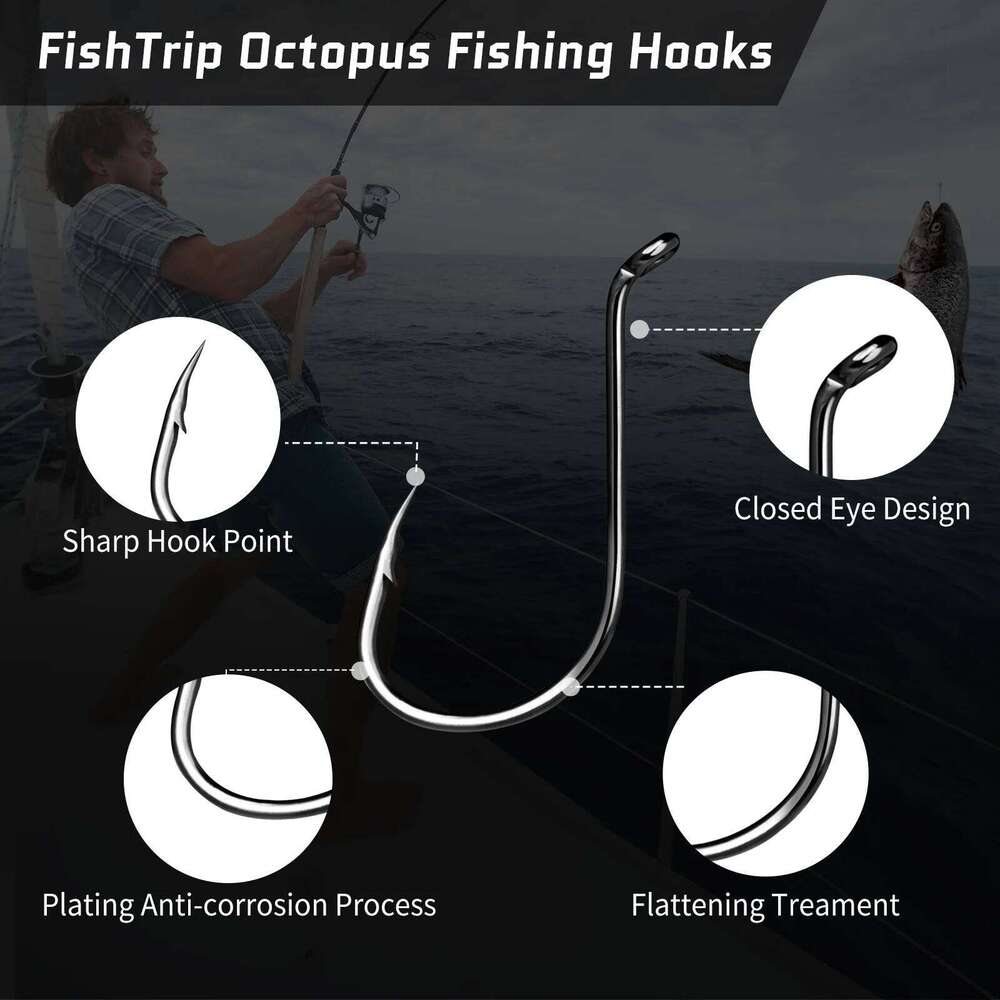 Black Octopus Hook Strong Offset Heavy Duty Saltwater Fishing 50~100Pcs Bulk S260305