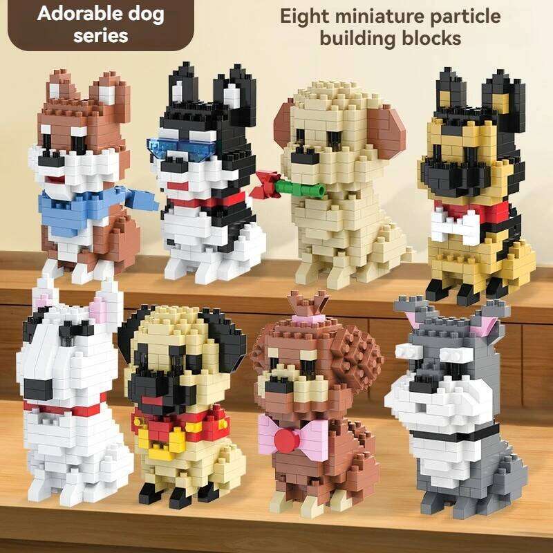 Creative 8 Styles Small Dog Micro Building Blocks Set Particles Cartoon Animal Model DIY Assembly Bricks Kids Birthday Gift Toy Z260305