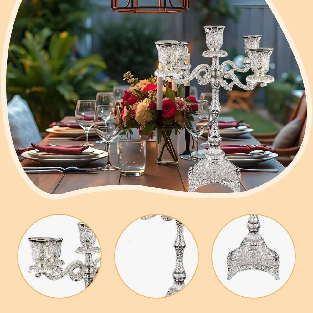 5 Arm Candelabra Ornament Centerpiece,Club Table Candelabrum Candle Stand Candlestick Holder for Living Room New Year Dining XJ260305