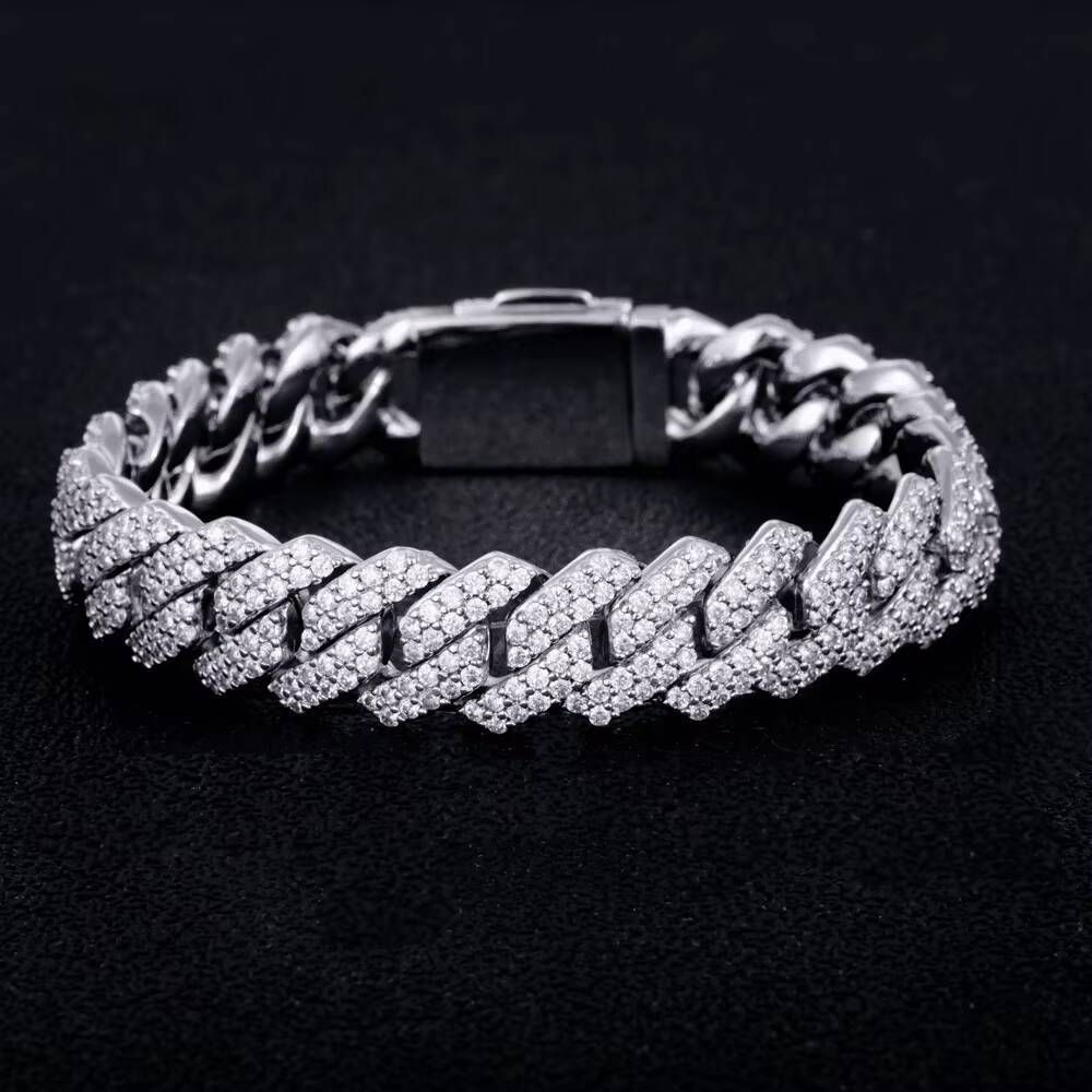 High Quality Mens Iced Out Square Moissanite Bracelet Luxury Hip Hop Punk Jewelry for Rapper Style Party Nightlife Fashion