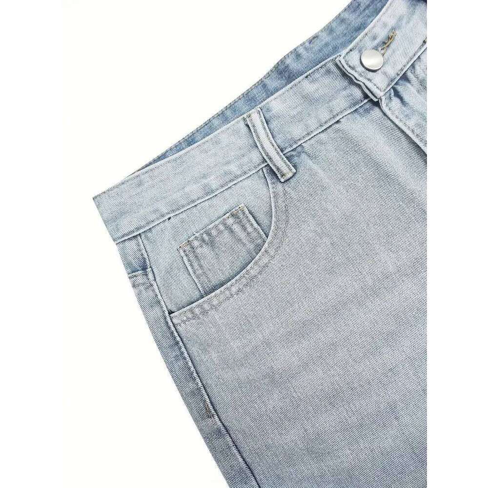 Men'S Vintage Washed Blue Loose Fit Jeans - Casual Straight Leg Denim Pants with Zipper Fly, All-Season Comfort, Mid Waist, Casu