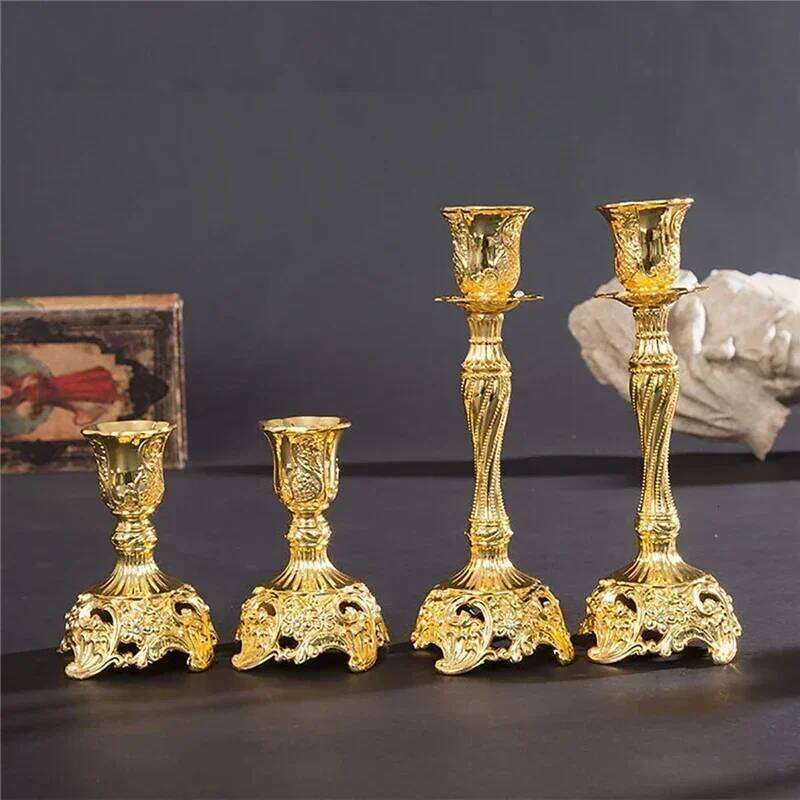 2pcs Retro Candlestick Gold Silver Holder Wedding Centerpieces Candle Holders Banquet Dinning Table Decorations Ornaments XJ260305
