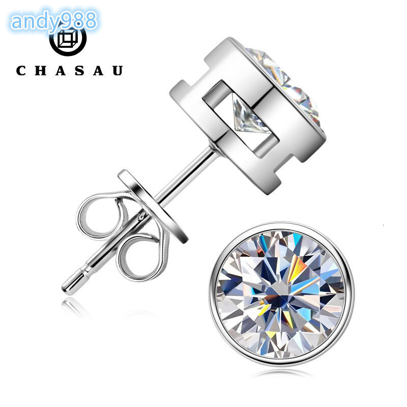 2026Certifucated 05ct 1ct 2ct Sparkle Round Cut Moissianite 925 Sterling Silver Classic Bezel Stud Earrings for Women