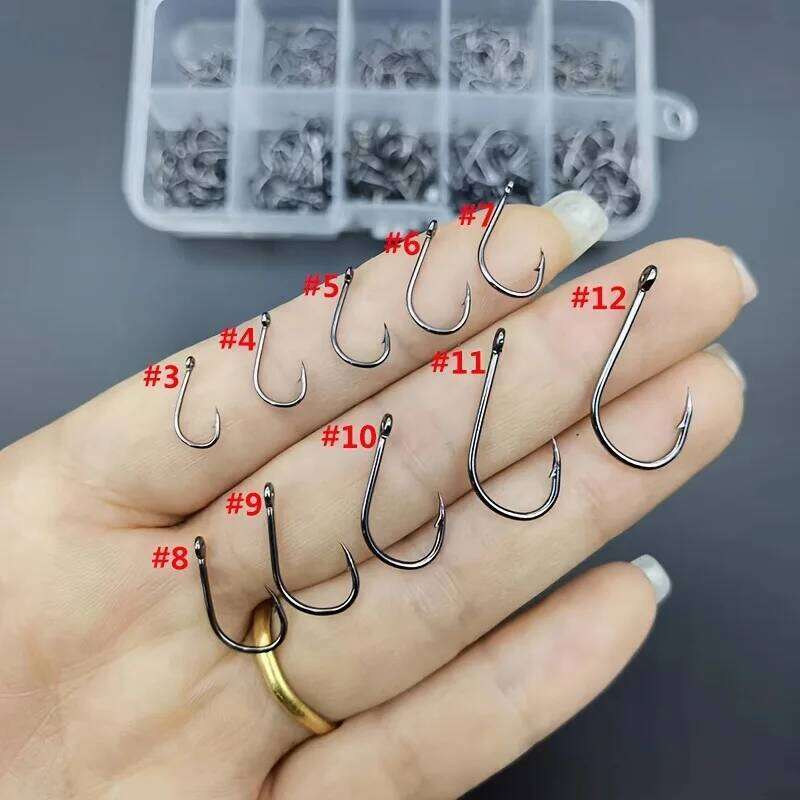 500pcs Fishhooks Strong Sharp Silver Circle Fishhook 3#-12# Jig Barbed Pesca Portable Tackle Accessories Sea Fishing Set Y260305