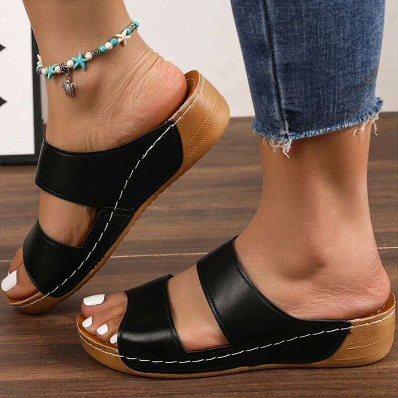 Women's Casual With Heels Shoes Women Low Platform Sandals Indoor Outdoor Slippers Heeled Summer Footwear