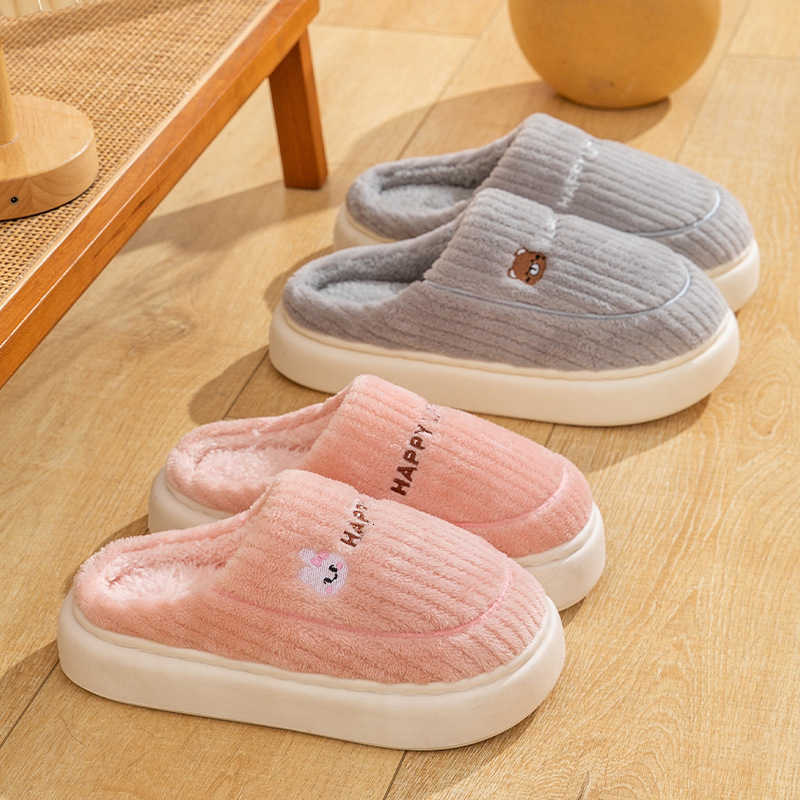 New cotton slippers for men in autumn and winter bags for home and indoor use thick soled warm home anti slip fuzzy cotton shoes for women S260305