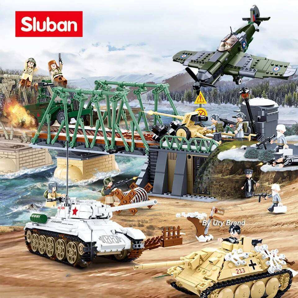 Sluban WW2 Military Plane City Warplane Fighting Airplane Vehicle Tank Sets Model Building Blocks Toys for Children Boys Gifts Z260305