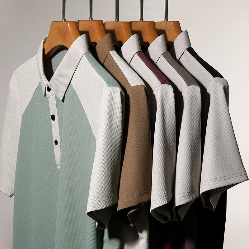 Mens Casual Fashion Splicing Short Sleeve Polo Shirt Korean Edition Summer T-shirt Comfortable Versatile Top 260304
