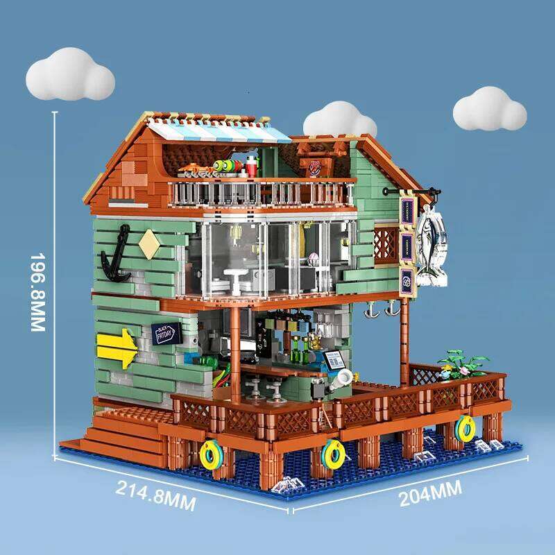 Creative Fisherman's Cabin Wharf Model Building Blocks Street View Old Fishing Shop Village Hut With Figures Mini Bricks Kid Toy Z260306
