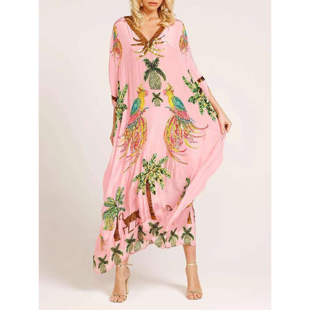 Cross-border women's clothing 2026 European and American new spring V-neck printed loose fashion dress