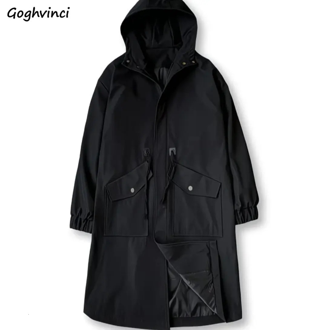 Trench Coat Men Casual Hooded Outwear Teens Pockets Temper Streetwear Chic Handsome Simple British Style Ropa Para Hombre 260302