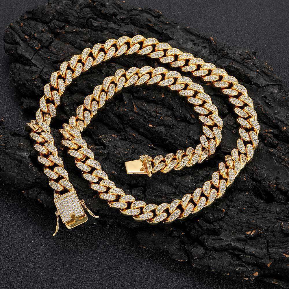 European and American jewelry zircon 12mm high-quality double-row full-diamond Cuban chain hip-hop men's necklace