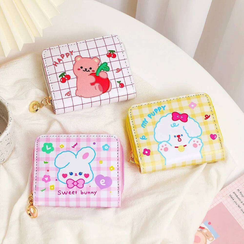 Cute Rabbit Square Coin Purse Cartoon Teenage Girls Multi Position Short Card Student Pu Document Bag Wallet C260304