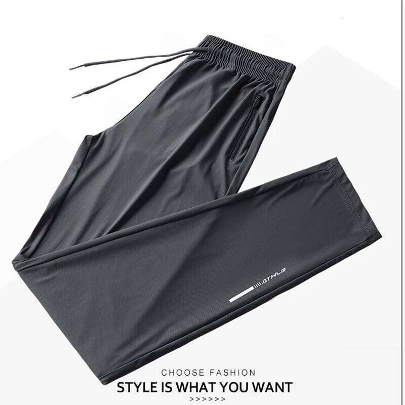 Quality Ice Silk For Men's Summer Slim New Loose High Elasticity Quick Drying Outdoor Running Casual Pants