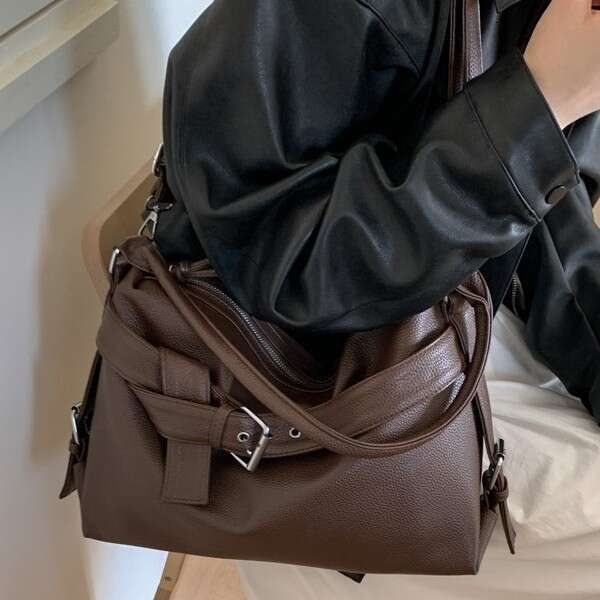 Women Large Capacity Versatile Hot Girl Motorcycle Personality Fashionable Handheld Tote Casual Commuting Single Shoulder Crossbody Bag