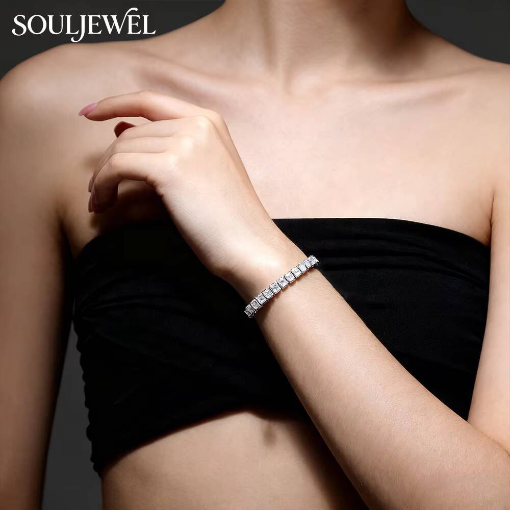 S925 Sterling Silver Rhodium Plated GRA Certified Moissanite Tennis Bracelet Cut Adjustable Slider Design Luxury Daily Wear