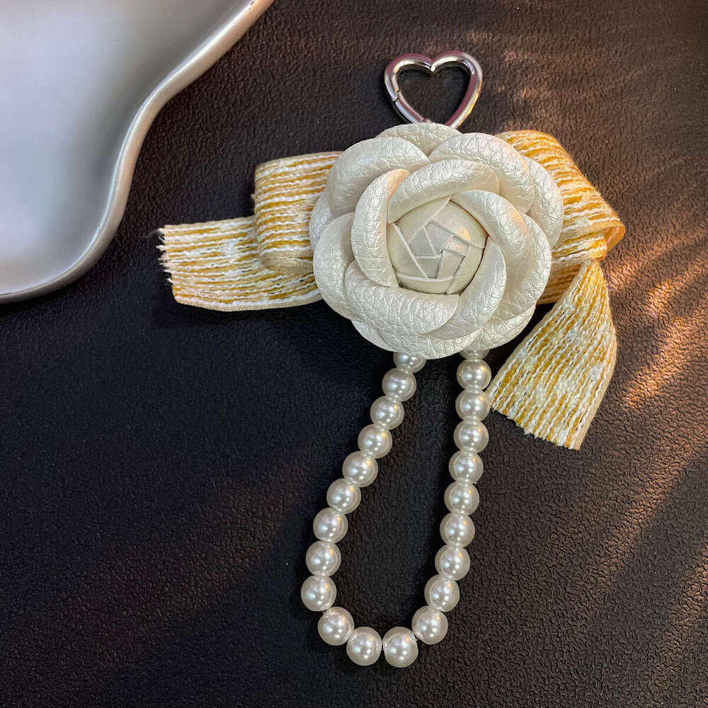 Sweet camellia pearl phone strap, bag and car key pendant, airpods earphone case accessory