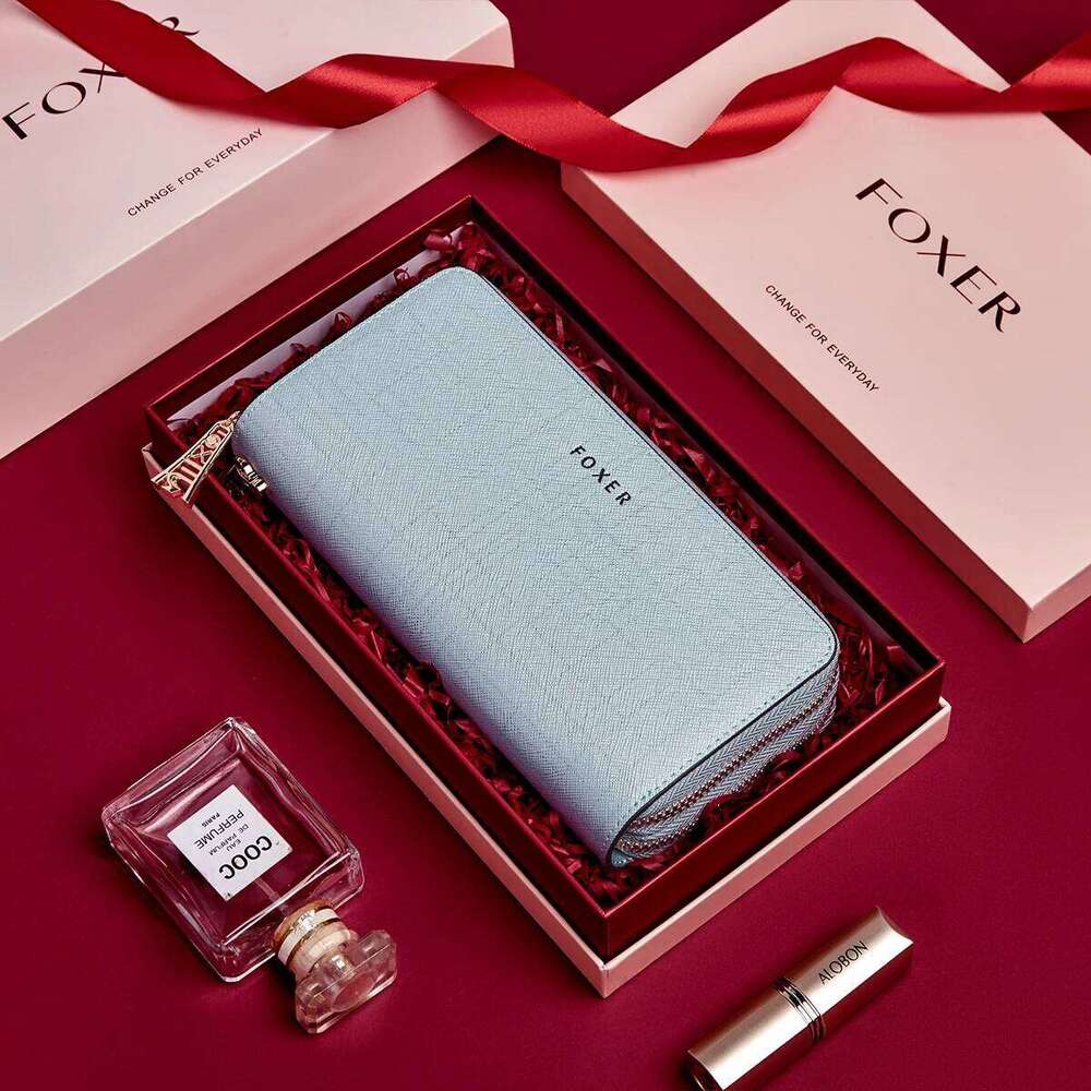 FOXER Split Leather Lady's Wallet Bifold Long Clutch with Wristlet Fashion Card Holder Coin Purse Cellphone Money Bag C260304