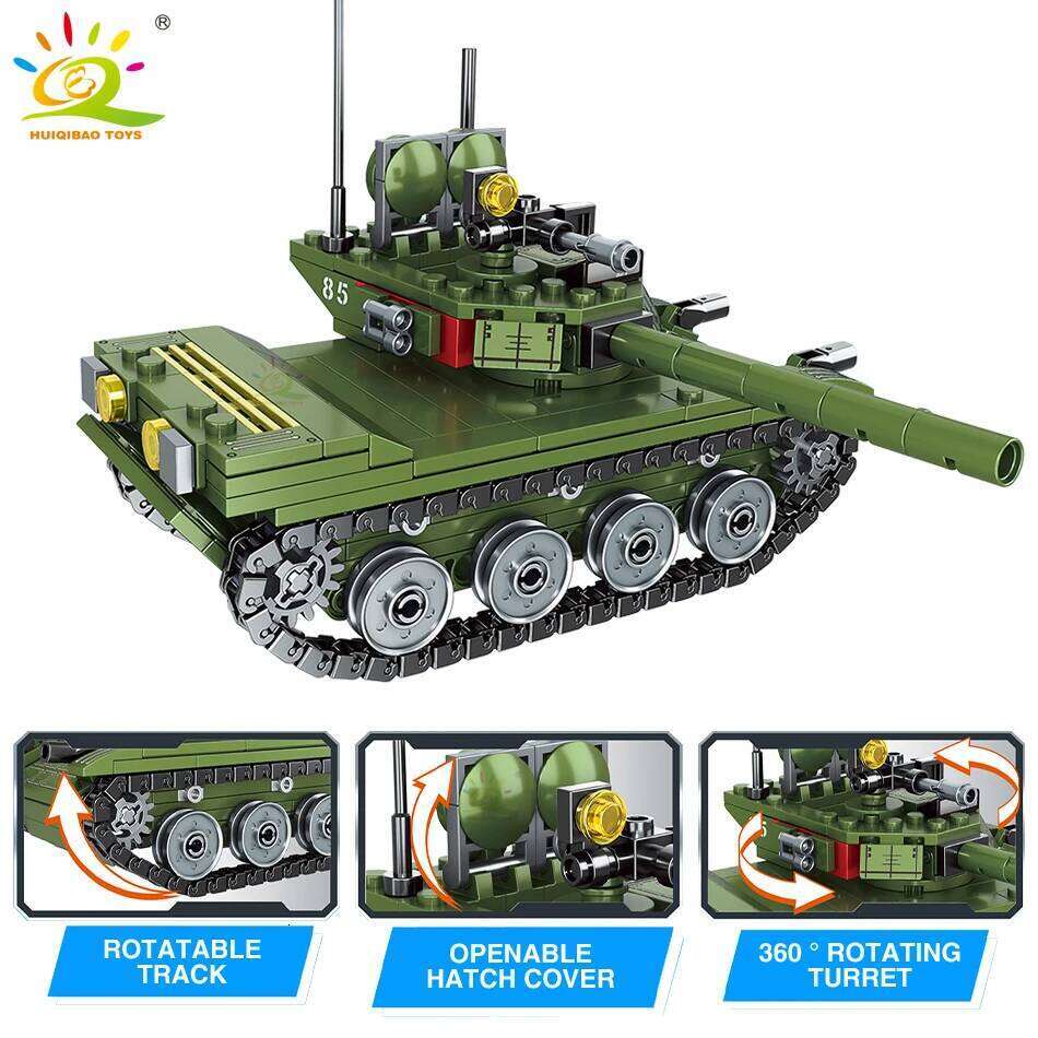 HUIQIBAO 336pcs Military 85 Main Battle Tank Building Blocks WW2 Army Soldier Figures Bricks Educational Toys for Children Boy Z260306