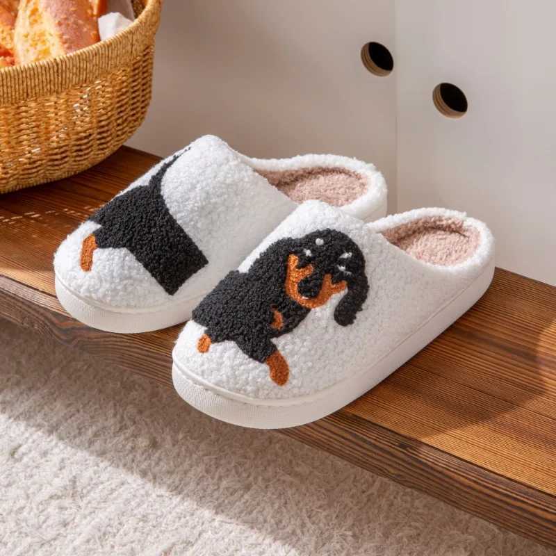 2024 Hot Style European and American Cotton Slippers for Men and Women At Home Winter Dachshund Embroidered Warm Indoor S260305