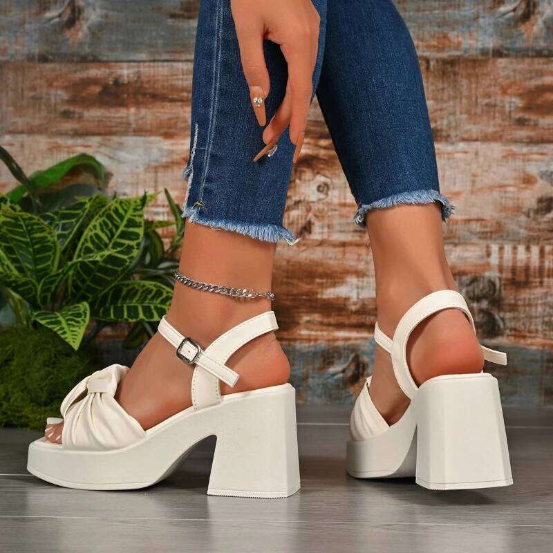 2026 new summer comfortable and elegant high-heeled sandals with fashionable temperament bow tie thick heel casual women's shoes