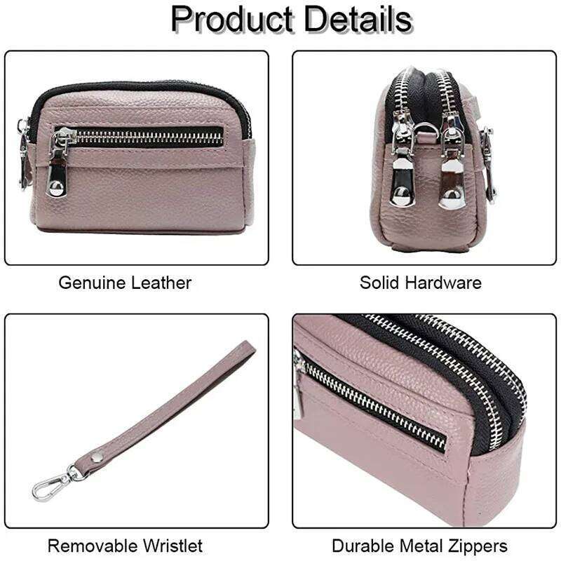 fashion women wallet genuine leather double zipper coin purse pouch bag C260304