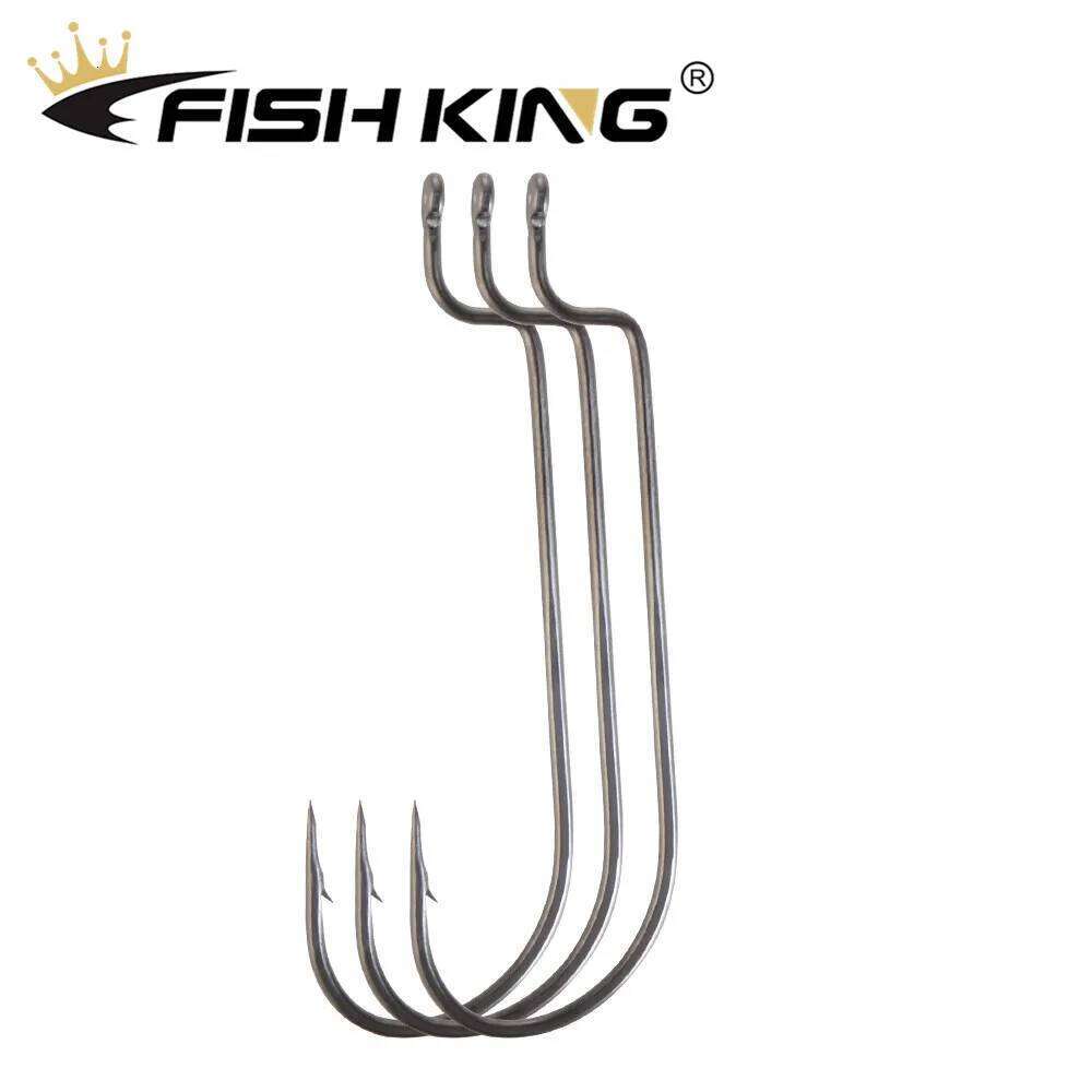 FISH KING Barbed Carp Fishing Hook Carbon Steel Crank Offset Fishhook for Soft Worm Lure Bass 6Pcs/Pack 3/0 #-3 # S260305