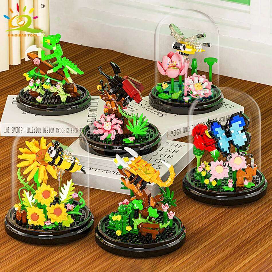 HUIQIBAO MOC Flower Potted Micro Building Block Succulent Bouquet Mini 3D Diamond Model Brick DIY Toy for Children Desk Decor. Z260306