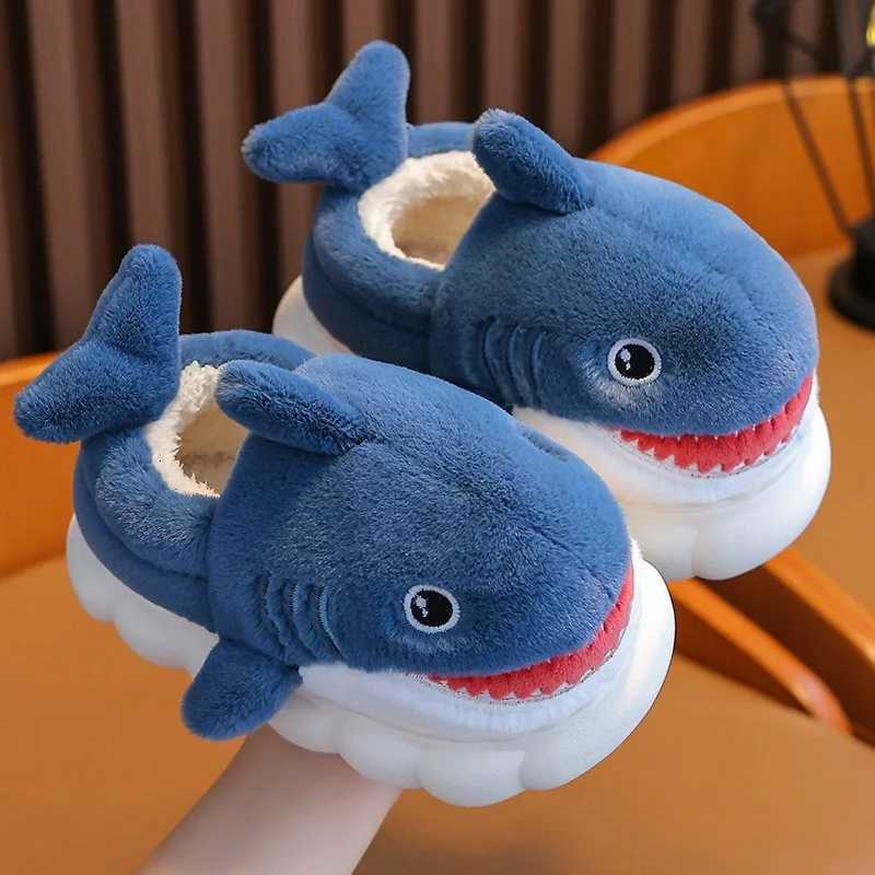 Kids Winter Warm Cotton Slippers Shark Slip-On Shoes for Boys Girls Soft Non-Slip Soles Lightweight Easy Wear Indoor Slipper S260305