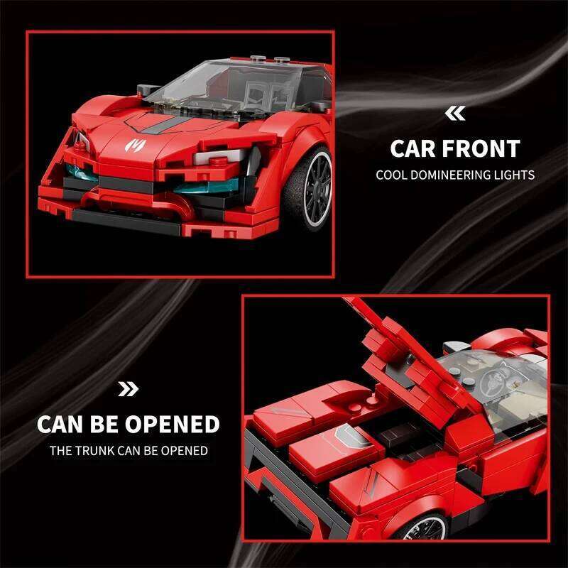 301PCS Red Sports Building Block Creative City Vehicle Classic Car Model Bricks Desktop Display Toys For Kids Holiday Gifts Z260305