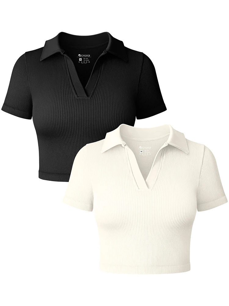 Womens T Shirt Sexy Short Sleeved Polo Casual Sports Tennis Tight Fit Fitness Yoga Top Ladies top 260228