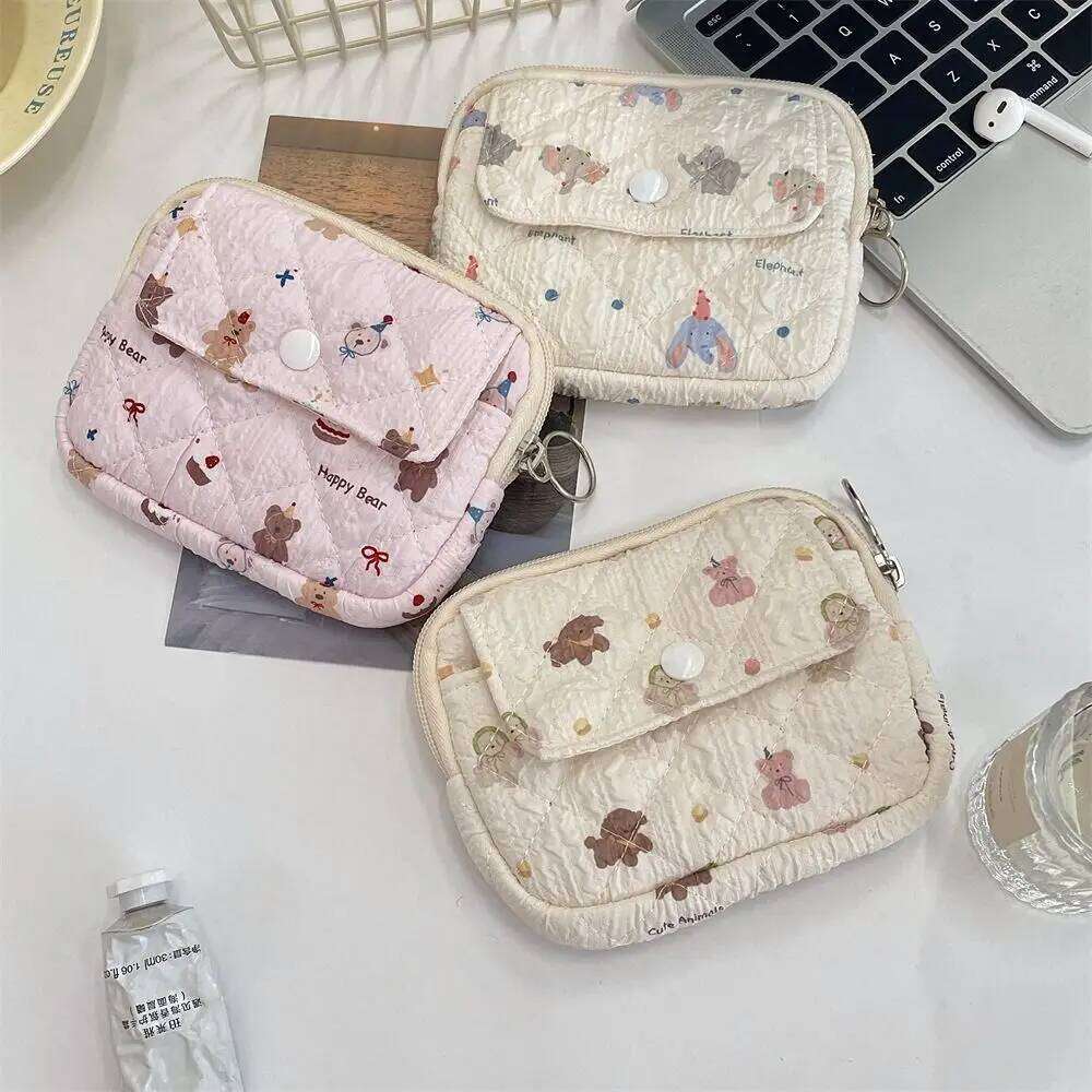 New Portable Cartoon Floral Multifunctional Key Coin Purse Bags Quilted ID Holder Card Hold C260304