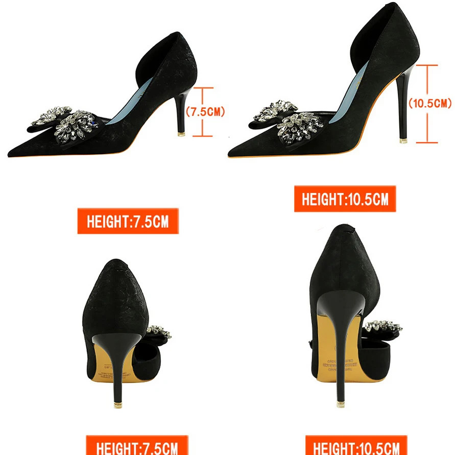BIGTREE Shoes Rhinestone Bow Women Pumps Banquet Shoes Sexy High Heels Women Stilettos Party Shoes Large Size 41 42 43 260306
