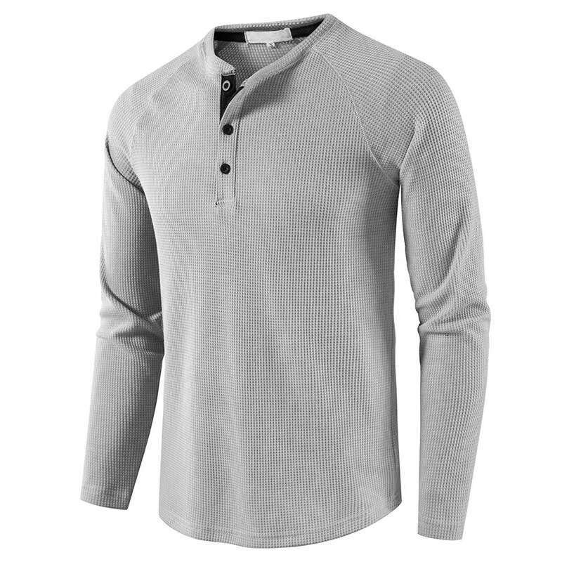 New autumn winter T-shirt, European and American men's solid color long-sleeve base shirt, henley shirt for men