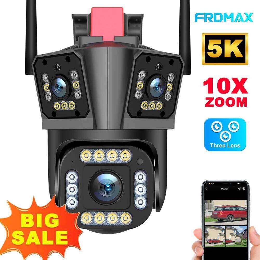 5K 12MP WiFi IP Camera Three-Lens Home Security Protection 10X Zoom Surveillance Motion Detection Smart CCTV Video Cam 26W0306