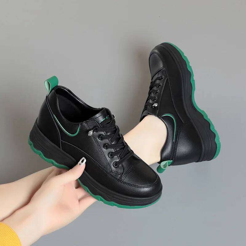 Comfortable Soft Leather Running Sneakers 2024 New Spring Autumn Middle-aged Elderly Fashion Chunky Causal Women Mother Shoes
