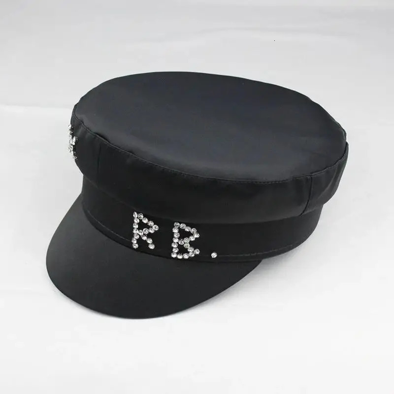 Rhinestone RB Hat sboy Cap Women Fashion Short Brim Duckbill Hat Spring Silk Satin Glossy Flat Top sboy Hat 260303 - view 5