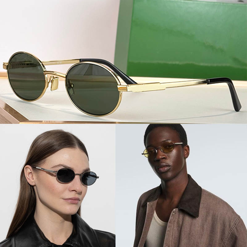 Classic Oval Sunglasses Signature matte ribbon detailing Designer Women Men Metal Elliptical Sunglasses Shiny metal temples BV1407