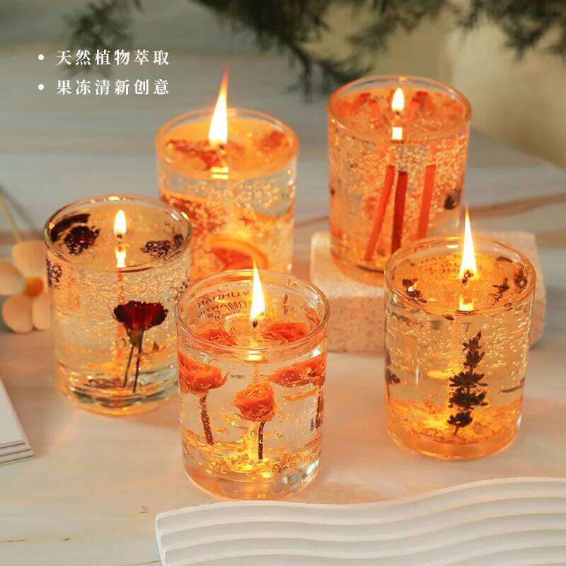 7x8.5cm Real Flower Jelly Scented Candle, Transparent Glass Cup Ornament, Creative Fragrance Jar Wax Souvenir Gift W260304 W260305