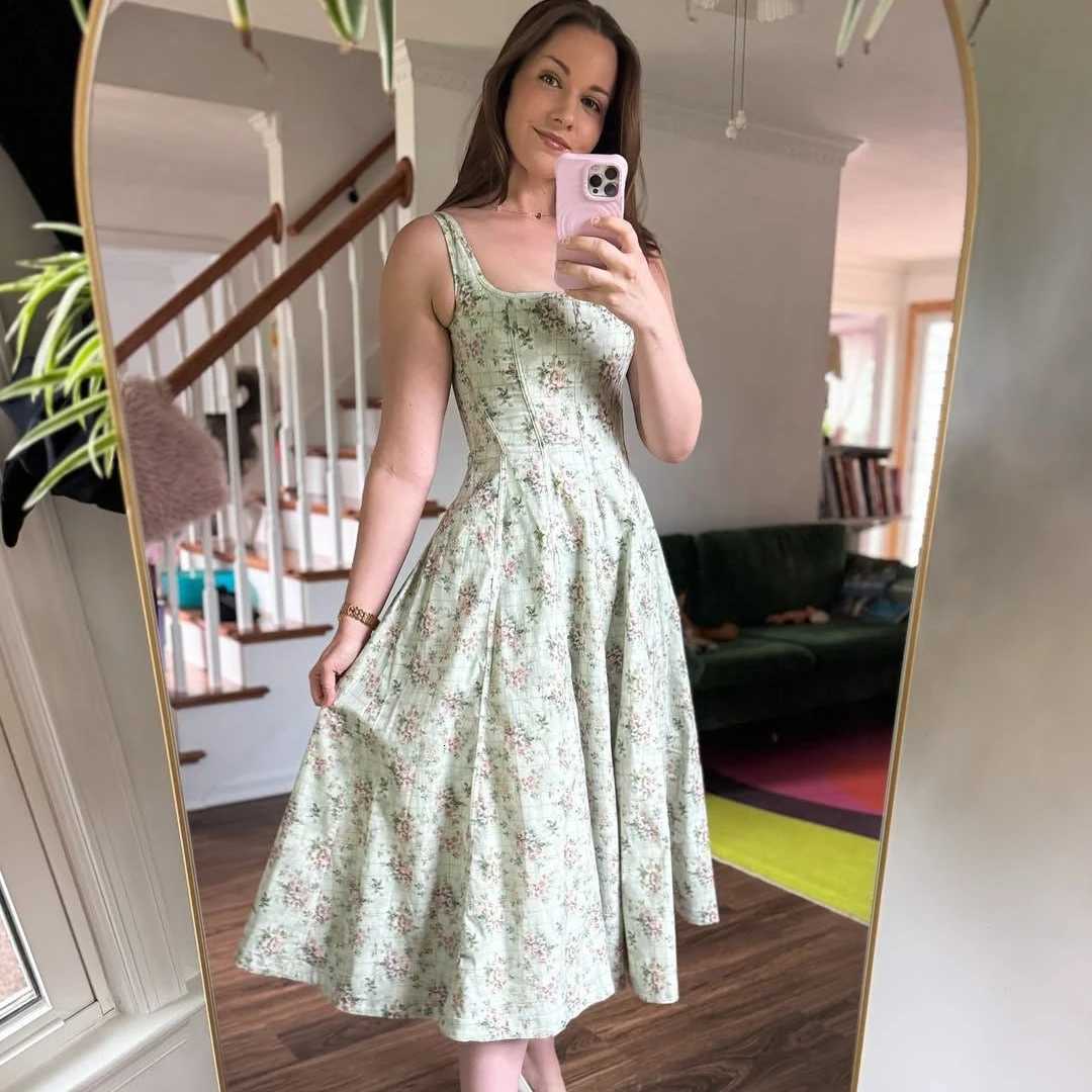 Suninheart Summer Elegant Lace Up Dress 2025 New Arrivals Floral Print Midi Dress Women Sexy Dress for Holiday Birthday X260306