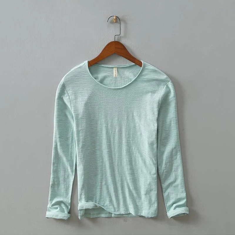 Autumn Solid Color Longsleeved Tshirt Mens Casual Bottoming Male Cotton Crew Neck TShirt 260302
