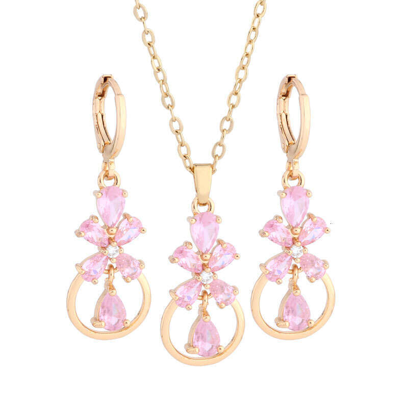 2024 Jewelry Set: European American Cross-Border Best-Selling Accessories Inlaid with Zircon gold Earrings and Pendant Set