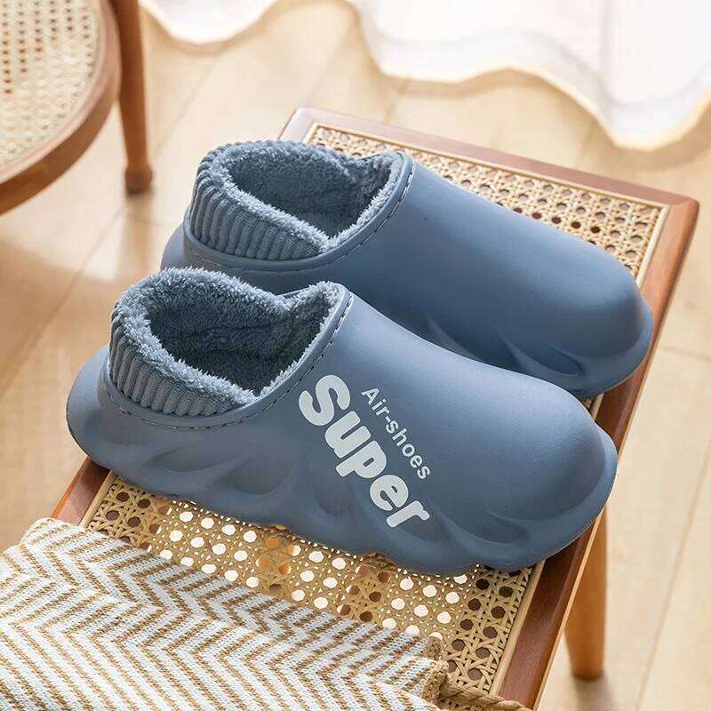 Litfun Winter Warm Cotton Indoor And Outdoor Waterproof Walking Shoes Fluffy Non-Slip Sandals For Women Men Slippers
