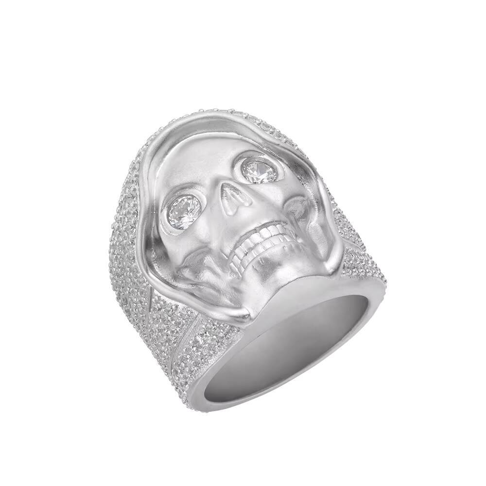 Hip Hop Personality Jewelry Retro 14K Gold Plated Iced Out Moissanite Diamond 925 Silver Skeleton Ring for Men