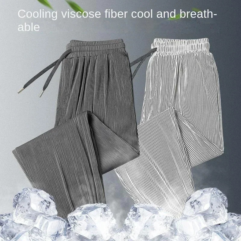 Summer Ice Silk Ultra-thin Pants Mens Loose Straight Section Drape Ice Silk Pants Wide Leg Sports Casual Pants Fits 260306