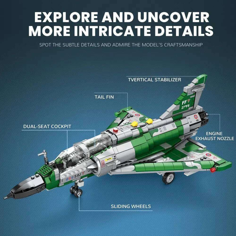 1012PCS Mirage 2000 Fighter Jet Building Blocks Model Military Plane Series Kids Educational DIY Toys Gifts Desktop Ornaments Z260305