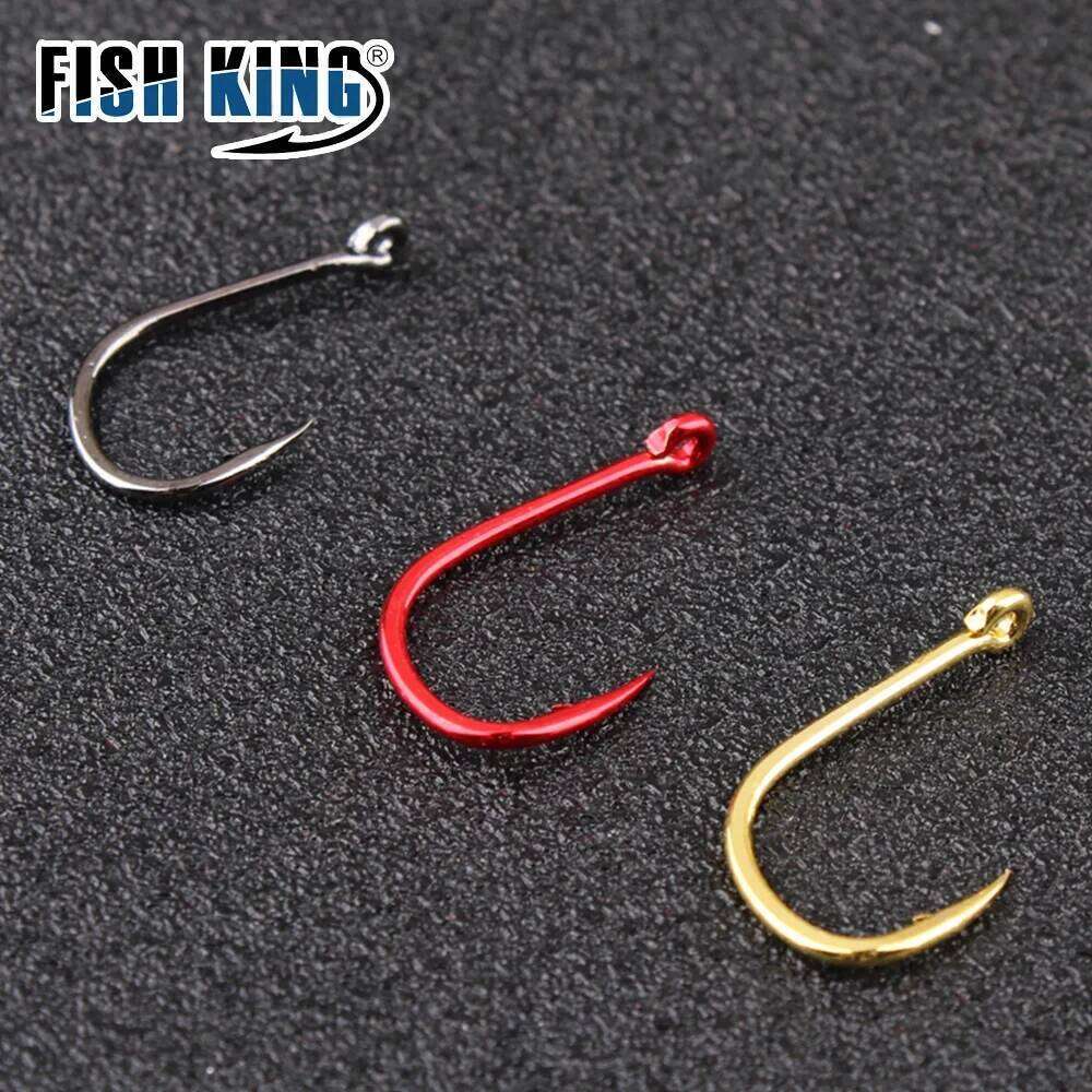 FISH KING 50-100pcs Gold High Carbon Steel 1#-12# Barbed Hook With Ringed EYE Red Fishhooks for Carp Fishing Tackle S260305