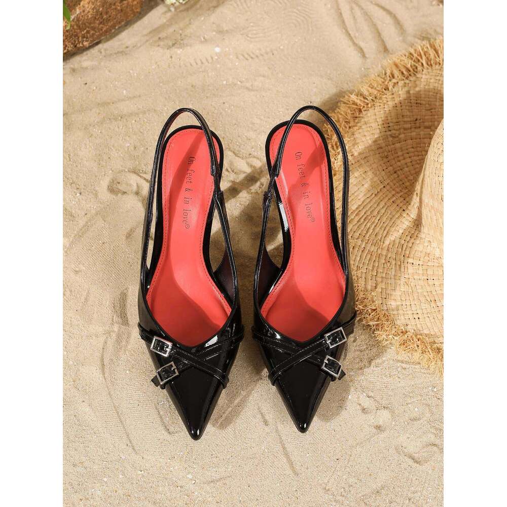Fashion-Elegant Women's Black Pointed-Toe Heels with Ankle Strap - Comfortable Simple Versatile Pumps