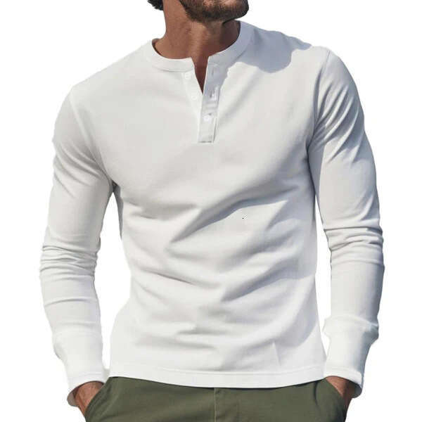 Amazon cross-border spring autumn foreign trade clothing, European and American t-shirts, long-sleeve base shirts, men's Henry shirts