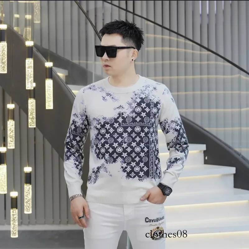 2026 Autumn Winter Jacquard Men - Fashion Round Neck Knit Top, Trendy Long Sleeve Pullover, Stylish Male Sweater Casual